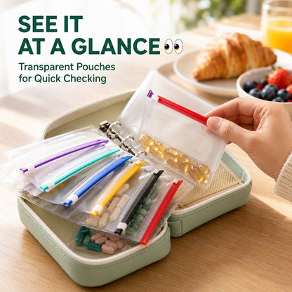 ✨2‑Week Pill Organizer Binder Case | 14 Reusable Color‑Coded Pill Pouch Travel Waterproof Medication Storage Bag for Vitamins Supplements