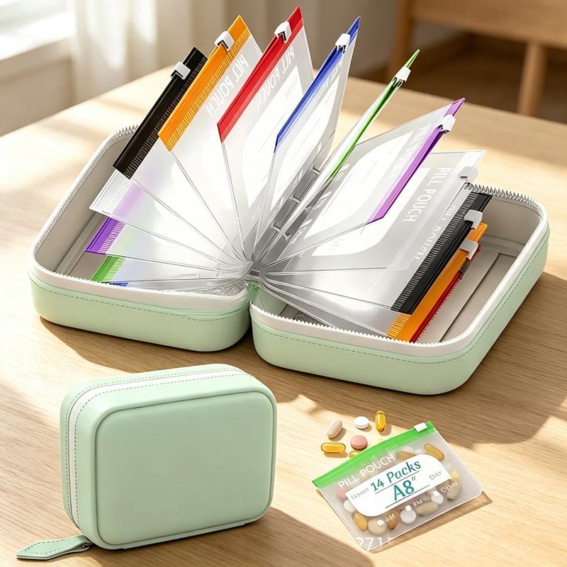 ✨2‑Week Pill Organizer Binder Case | 14 Reusable Color‑Coded Pill Pouch Travel Waterproof Medication Storage Bag for Vitamins Supplements