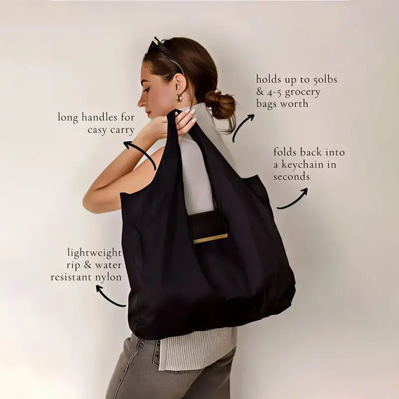 🔥LAST DAY SALE 49% OFF-👜✨Foldable Shopping Bag Keychain Eco-Friendly Reusable Tote Bag