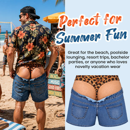 Leopard Print Denim Funny Beach Swim Trunks